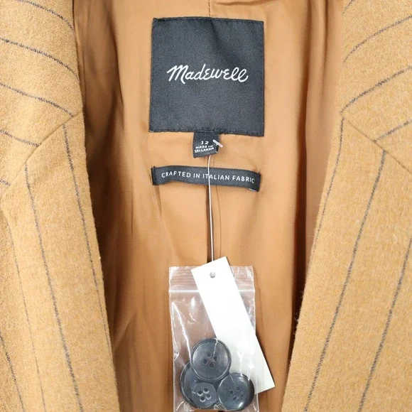 NWT Madewell Blazer Women's 12 Stripe Oversized Brown Pinstripe Notch Lapel wool - Picture 3 of 14
